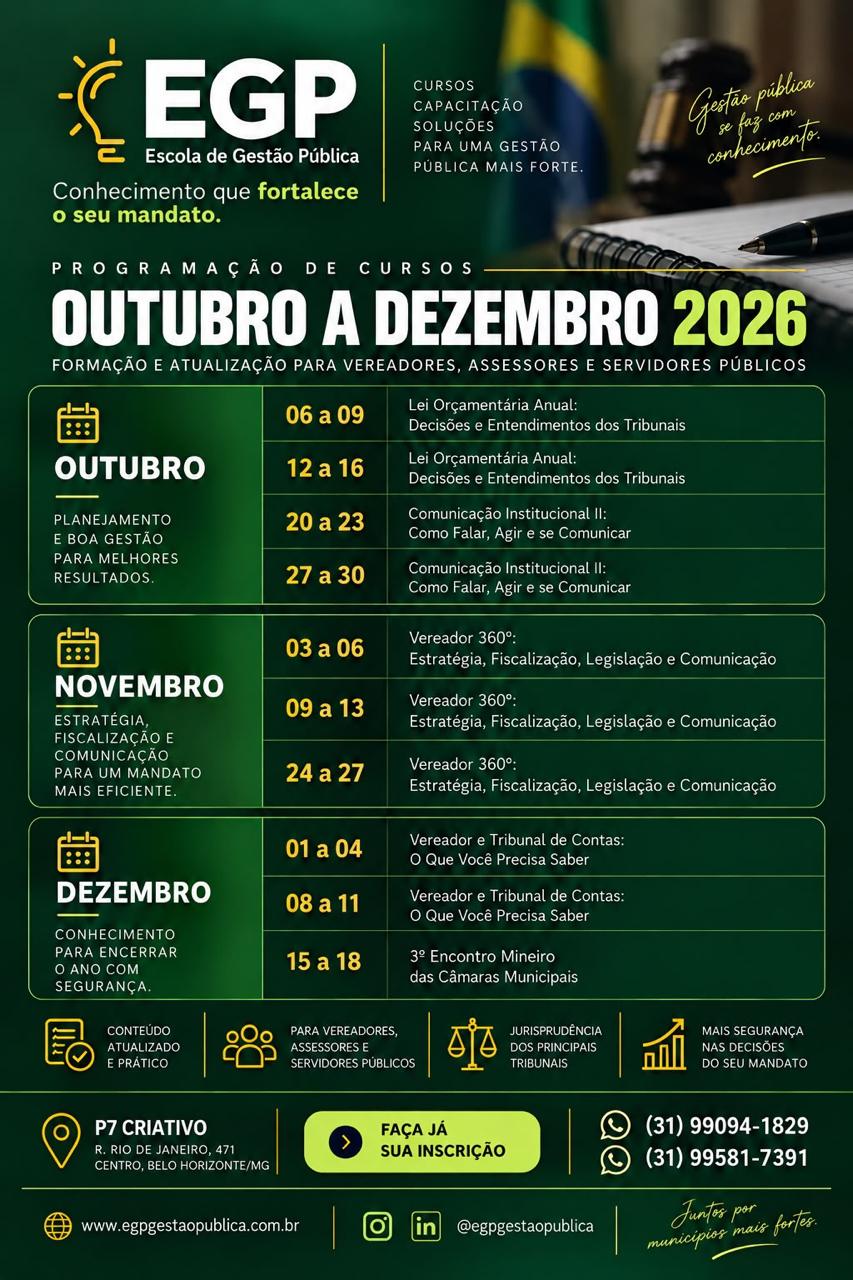 Curso Licitações e Dispensa para Câmaras Municipais — 26 a 29 de maio